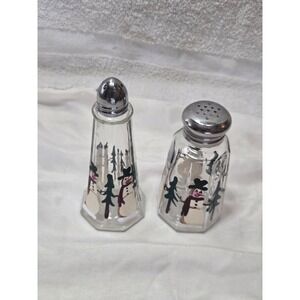 Vintage Hand Painted Snowman Glass Salt and Pepper Shakers Set Winter Christmas